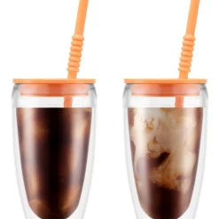 Deals ⌛ Bodum Pavina To Go Set Of 2 Double-Walled Plastic Cups With Airtight Lid 0.4l Bellini 🎉
