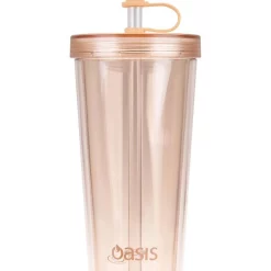 Budget ⌛ Oasis Double Wall Smoothie Tumbler With Straw 520ml In Peach 🤩